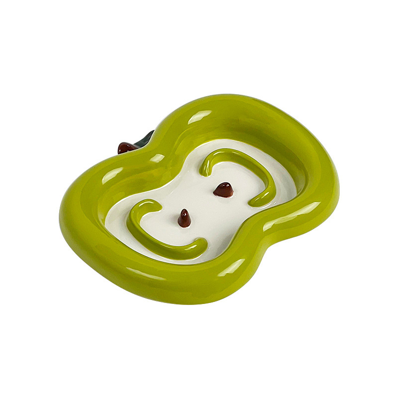 Kerámiából készült macskatál alma alakú, lassú etetéshez, anti felborulás és anti-fulladás