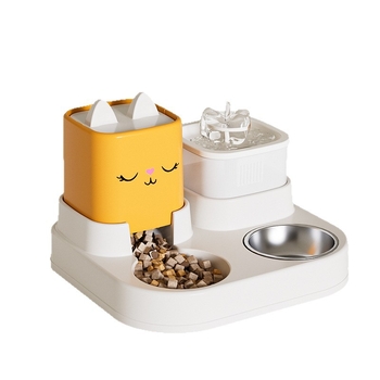 Nehrđajući čelični automatski vodeni font za mačke s podjelom suho/vlažno, dvostruke zdjele, dizajn protiv prevrnutja, uključuje pribor za hranjenje