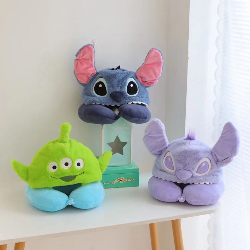 U formos pūkuotos pagalvėlė su gobtuvu Cartoon Stitch dizainu, Crystal Velvet audinys, poliesterio užpildas, suaugusiems