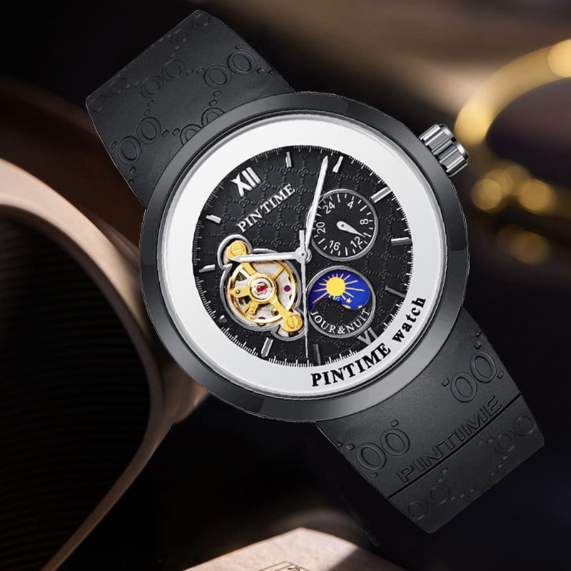 Unisex sat s tourbillonom, automatski mehanizam, silikonska narukvica, vodootpornost 30 m