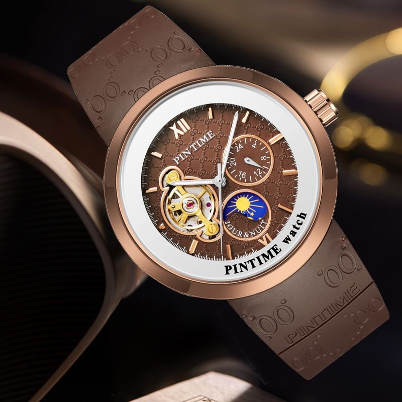 Unisex sat s tourbillonom, automatski mehanizam, silikonska narukvica, vodootpornost 30 m