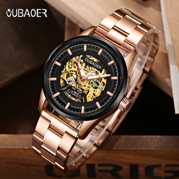 Ceas bărbătesc automat, cu mișcare skeleton, curea din oțel inoxidabil, carcasă din aliaj, rezistență la apă 30 m