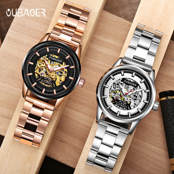 Ceas bărbătesc automat, cu mișcare skeleton, curea din oțel inoxidabil, carcasă din aliaj, rezistență la apă 30 m