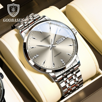 Goobasen férfi kvarc karóra átlátszó hátlappal, világító kijelzővel, naptár és heti kijelző, 30m vízállóság