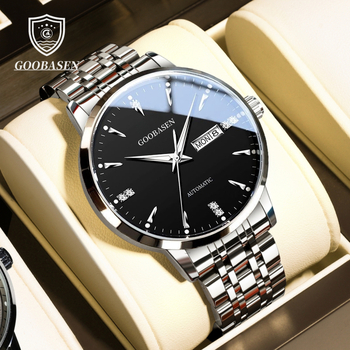 Goobasen férfi kvarc karóra átlátszó hátlappal, világító kijelzővel, naptár és heti kijelző, 30m vízállóság