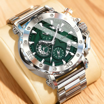 Férfi kvarc karóra, hatkés, világító, 30 m vízálló, rozsdamentes acél tok és szíj, kerek számlap, ásványi üveg, üzleti stílus