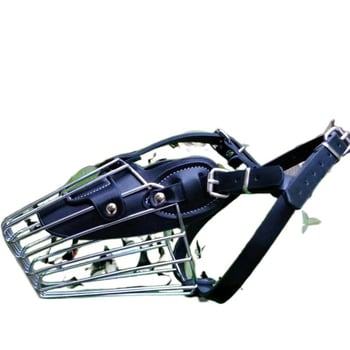 Željezna i PU kožna muzzla za pse s dugačkim njuškom — protiv lave, protiv ugriza, protiv slučajnog gutanja