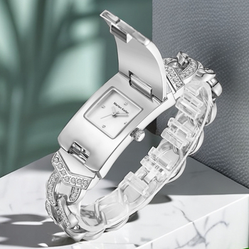 Marlen Keller M-1915 Női kvarcóra – Téglalap alakú számlap 22 mm, Öntött tok és szíj, PC21 kvarc mechanizmus, Ékszeres csat