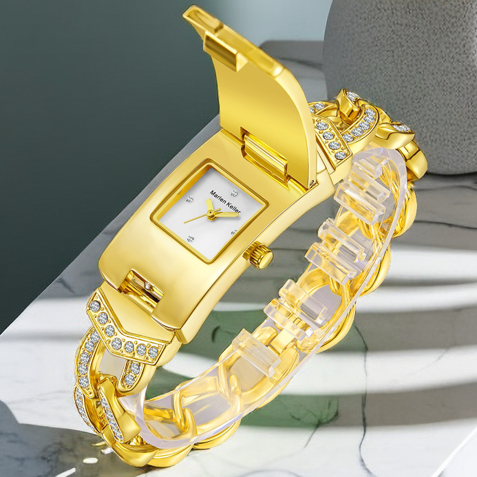 Marlen Keller M-1915 Női kvarcóra – Téglalap alakú számlap 22 mm, Öntött tok és szíj, PC21 kvarc mechanizmus, Ékszeres csat