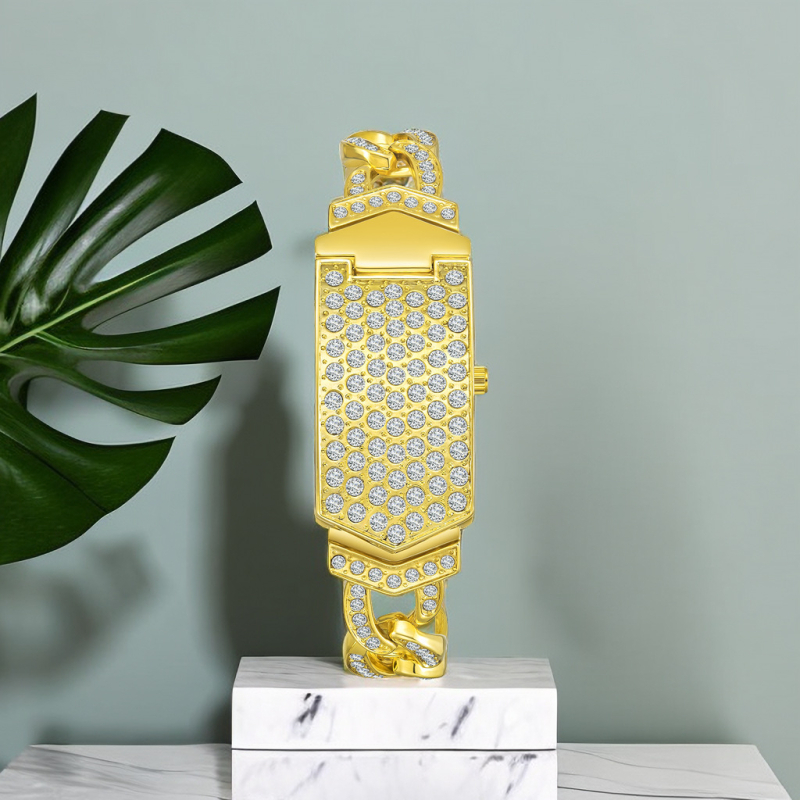 Marlen Keller M-1915 Női kvarcóra – Téglalap alakú számlap 22 mm, Öntött tok és szíj, PC21 kvarc mechanizmus, Ékszeres csat