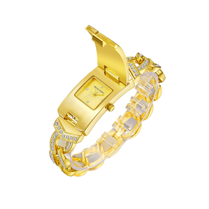 Marlen Keller M-1915 Női kvarcóra – Téglalap alakú számlap 22 mm, Öntött tok és szíj, PC21 kvarc mechanizmus, Ékszeres csat