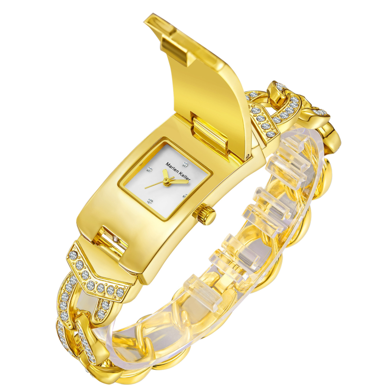 Marlen Keller M-1915 Női kvarcóra – Téglalap alakú számlap 22 mm, Öntött tok és szíj, PC21 kvarc mechanizmus, Ékszeres csat