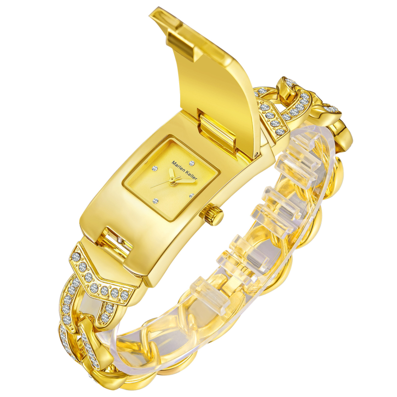 Marlen Keller M-1915 Női kvarcóra – Téglalap alakú számlap 22 mm, Öntött tok és szíj, PC21 kvarc mechanizmus, Ékszeres csat