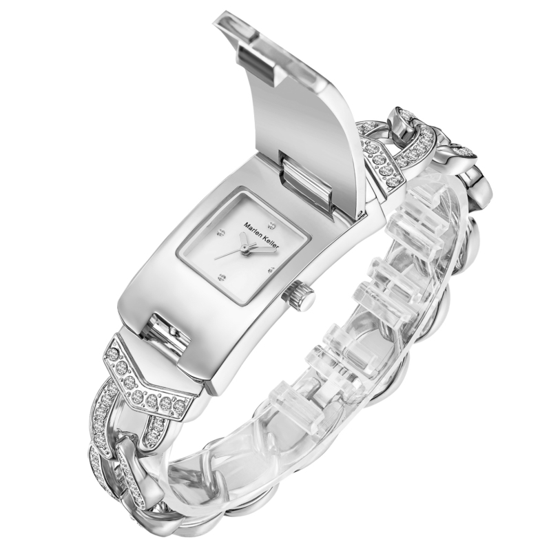 Marlen Keller M-1915 Női kvarcóra – Téglalap alakú számlap 22 mm, Öntött tok és szíj, PC21 kvarc mechanizmus, Ékszeres csat