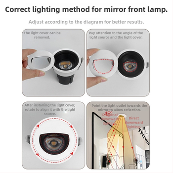 Įterptas makiažo veidrodžio LED apšvietimas, COB šaltinis, CRI ≥95, 220V, aliuminio korpusas, mygtukinis jungiklis