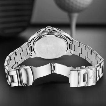 Férfi üzleti stílusú óra rozsdamentes acél szíjjal, kvarc mozgatás, lumineszkáló naptár, vízállóság 30M, tok ötvözetből