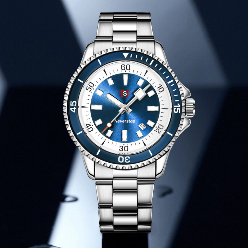 Férfi üzleti stílusú óra rozsdamentes acél szíjjal, kvarc mozgatás, lumineszkáló naptár, vízállóság 30M, tok ötvözetből