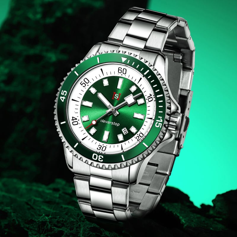 Férfi üzleti stílusú óra rozsdamentes acél szíjjal, kvarc mozgatás, lumineszkáló naptár, vízállóság 30M, tok ötvözetből