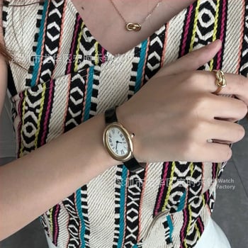 Női ovális kvarcóra, Swiss ETA működés, bőr szíj, rozsdamentes acél tokkal, 10 m vízállóság