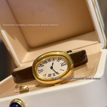 Női ovális kvarcóra, Swiss ETA működés, bőr szíj, rozsdamentes acél tokkal, 10 m vízállóság