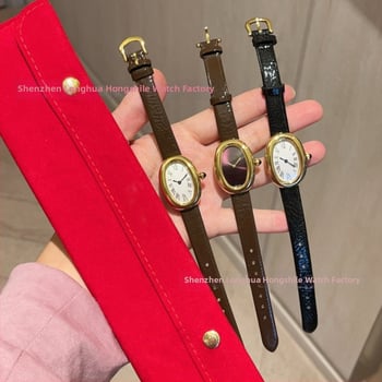 Női ovális kvarcóra, Swiss ETA működés, bőr szíj, rozsdamentes acél tokkal, 10 m vízállóság