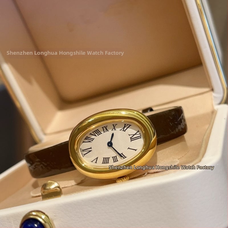 Női ovális kvarcóra, Swiss ETA működés, bőr szíj, rozsdamentes acél tokkal, 10 m vízállóság