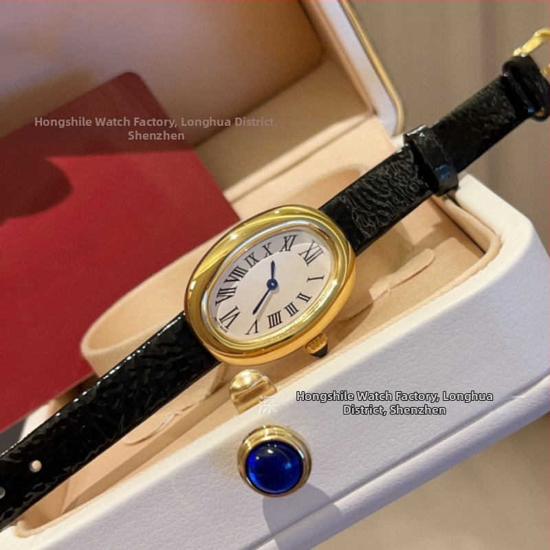 Női ovális kvarcóra, Swiss ETA működés, bőr szíj, rozsdamentes acél tokkal, 10 m vízállóság