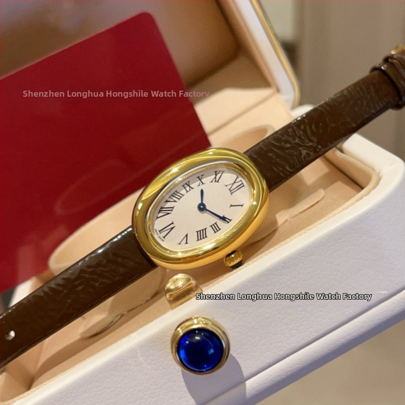 Női ovális kvarcóra, Swiss ETA működés, bőr szíj, rozsdamentes acél tokkal, 10 m vízállóság