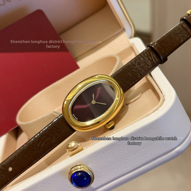 Női ovális kvarcóra, Swiss ETA működés, bőr szíj, rozsdamentes acél tokkal, 10 m vízállóság