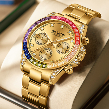 Férfi karóra KIMSDUN/Kinton K-1838B — Gyémántokkal díszített, multifunkcionális kvarcóra; kvarc mozgás Kinton; 30M vízállóság; fém tok; rozsdamentes acél karkötő; ásványi üveg