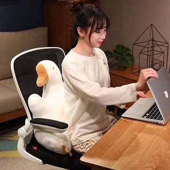 Perna lombară cu design de gâscă desen animat, pentru ședere îndelungată, țesătură pluș, umplutură PP bumbac, broderie, potrivită pentru femeile însărcinate.