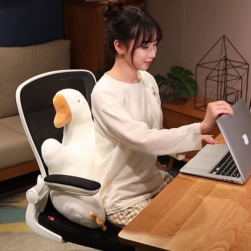 Perna lombară cu design de gâscă desen animat, pentru ședere îndelungată, țesătură pluș, umplutură PP bumbac, broderie, potrivită pentru femeile însărcinate.