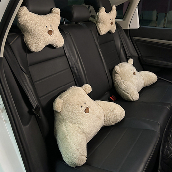 Automobiļa sēdekļa spilvens visām sezonām, universālais lāču raksts, īss pūkains audums, pildījums no kokvilnas, lāča forma