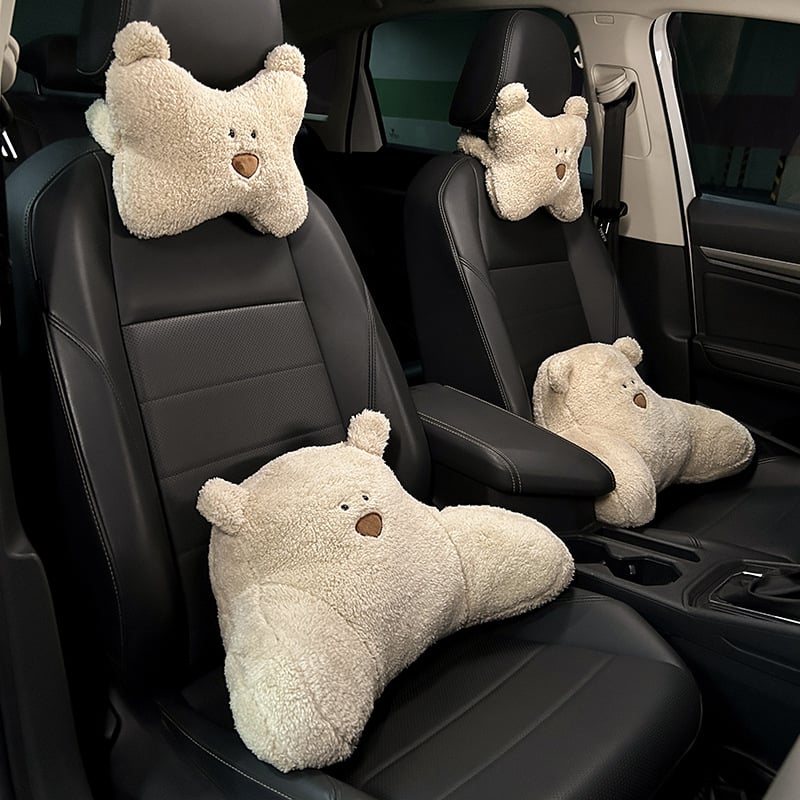 Automašīnas sēdekļa spilvens četrām sezonām, lāču raksts ar integrētu jostas atbalstu, izgatavots no īsa plīša un kokvilnas pildījuma.