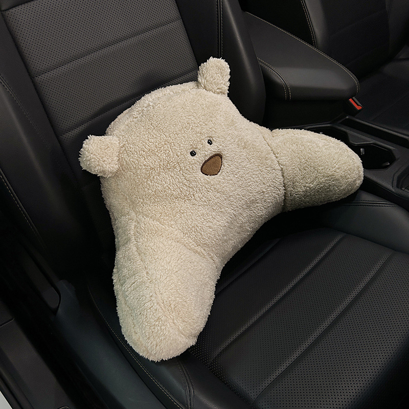 Automašīnas sēdekļa spilvens četrām sezonām, lāču raksts ar integrētu jostas atbalstu, izgatavots no īsa plīša un kokvilnas pildījuma.