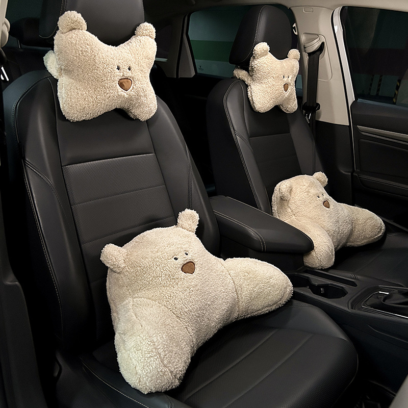 Automobiļa sēdekļa spilventiņš – lāču raksts, četrsezonu universāls, integrēta jostas atbalsta, kokvilnas pildījums, īss plīss