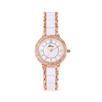 Ceas pentru femei cu curea ceramică, mișcare quartz, rezistență la apă 10 m, cadran rotund, afișaj analog