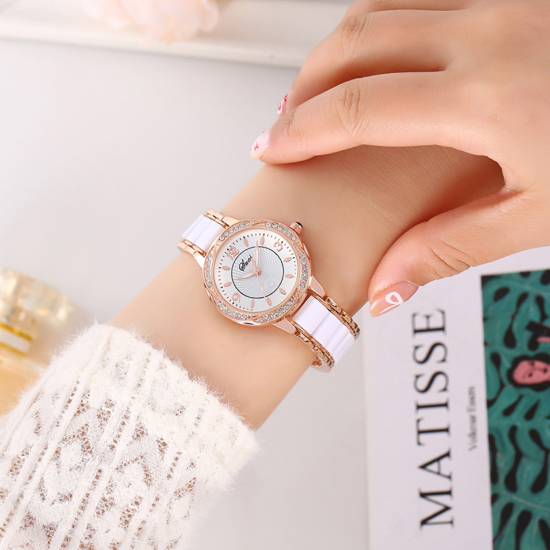 Ceas pentru femei cu curea ceramică, mișcare quartz, rezistență la apă 10 m, cadran rotund, afișaj analog