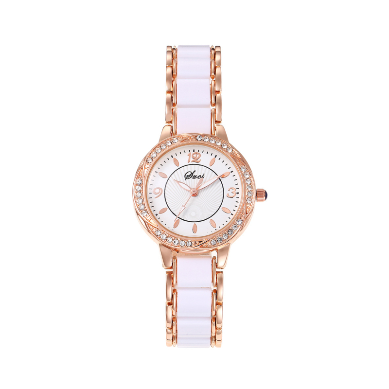 Ceas pentru femei cu curea ceramică, mișcare quartz, rezistență la apă 10 m, cadran rotund, afișaj analog