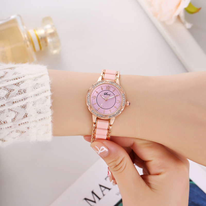 Ceas pentru femei cu curea ceramică, mișcare quartz, rezistență la apă 10 m, cadran rotund, afișaj analog