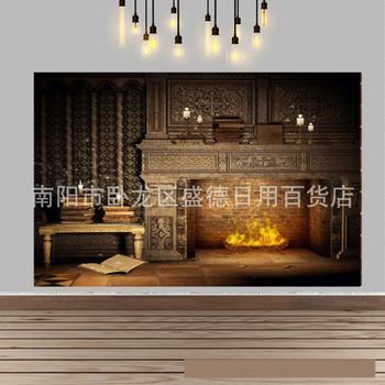 Ziemassvētku kamīna un Ziemassvētku eglītes foto fons, Ziemassvētku rotājumi un aksesuāri ģimenes ballītei, foto fona audums