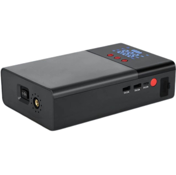 Q9 Automobilių avarinio įkrovimo šaltinis su oro siurbliu – 2-in-1 užvedimas ir pripūtim, didelė talpa; Funkcijos: įjungimas, pripūtim, apšvietimas, USB įkrovimas; tinka šeimos automobiliams; pritaikymas galimas