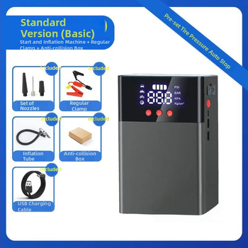 Q9 Automobilių avarinio įkrovimo šaltinis su oro siurbliu – 2-in-1 užvedimas ir pripūtim, didelė talpa; Funkcijos: įjungimas, pripūtim, apšvietimas, USB įkrovimas; tinka šeimos automobiliams; pritaikymas galimas