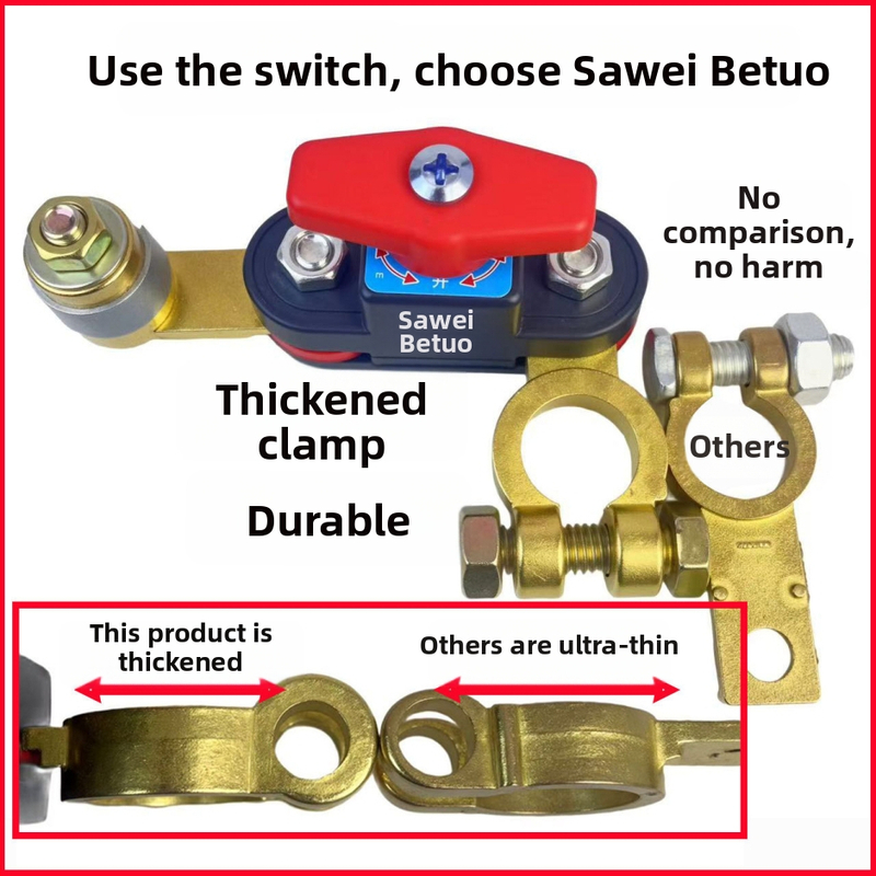 Automobilio akumuliatoriaus išjungimo jungiklis su tyru vario korpusu — tvirtinimo laikiklis, apsauga nuo nutekėjimo ir iškrovimo