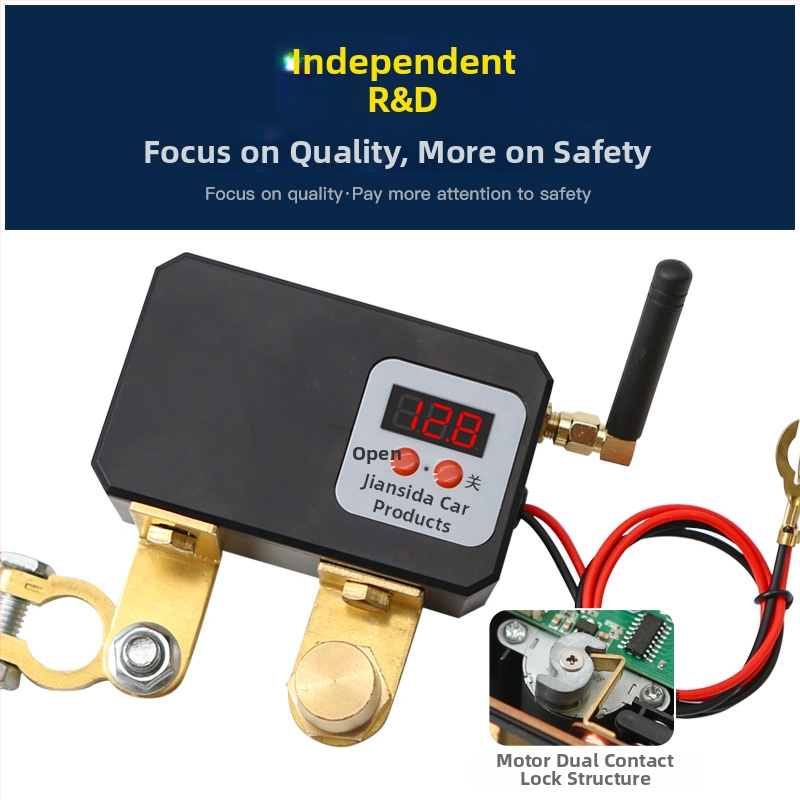 Automobilio akumuliatoriaus išjungiklis su belaidžiu nuotolinio valdymo pulteliu, 12V varikliui, mechaninio dizaino stilius, nuotolis apie 30 m