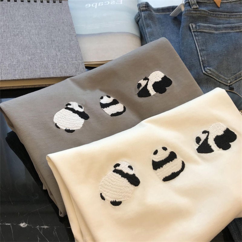 Pamukasta majica s panda printom, široka silueta, okrugli izrez, kratkih rukava