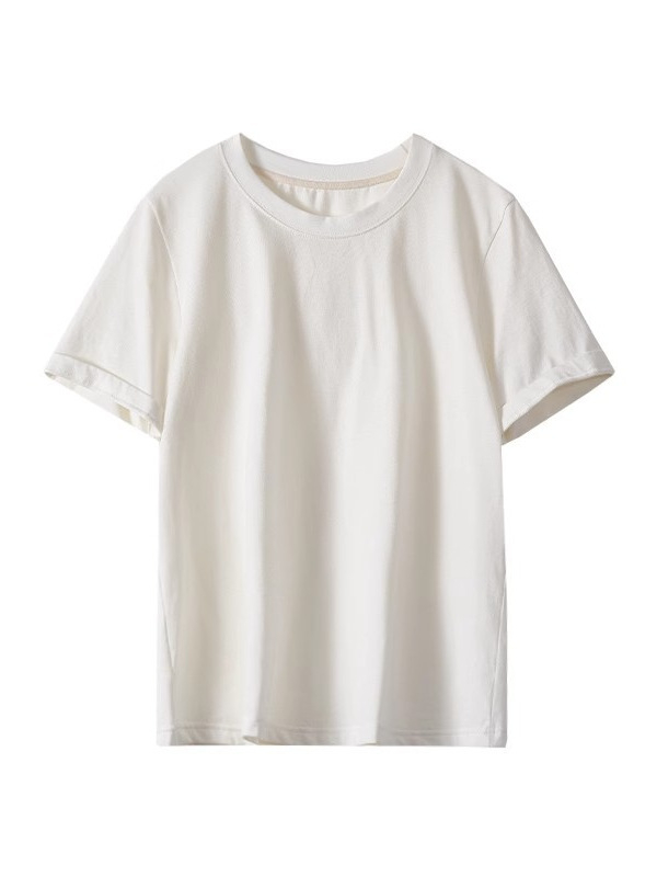 Tricou de femei, vară, mâneci scurte, guler rotund, croială slim, detalii colaj (50-70% bumbac; 30-50% poliester)