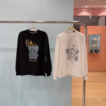 Tricou din bumbac 95%+, imprimare vintage cu ursuleț și litere, mâneci scurte, guler rotund, croi normal — Primăvara 2025