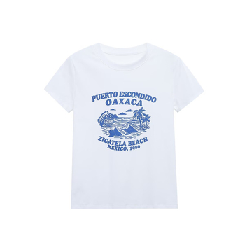 Pb&za tricou damă din poliester imprimat, guler rotund, mâneci scurte