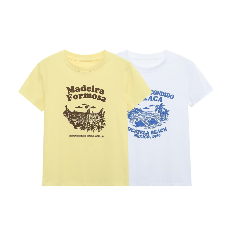 Pb&za tricou damă din poliester imprimat, guler rotund, mâneci scurte